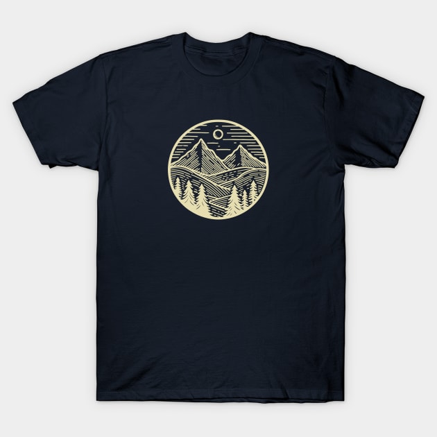 Sun over mountains line art T-Shirt by AnnArtshock